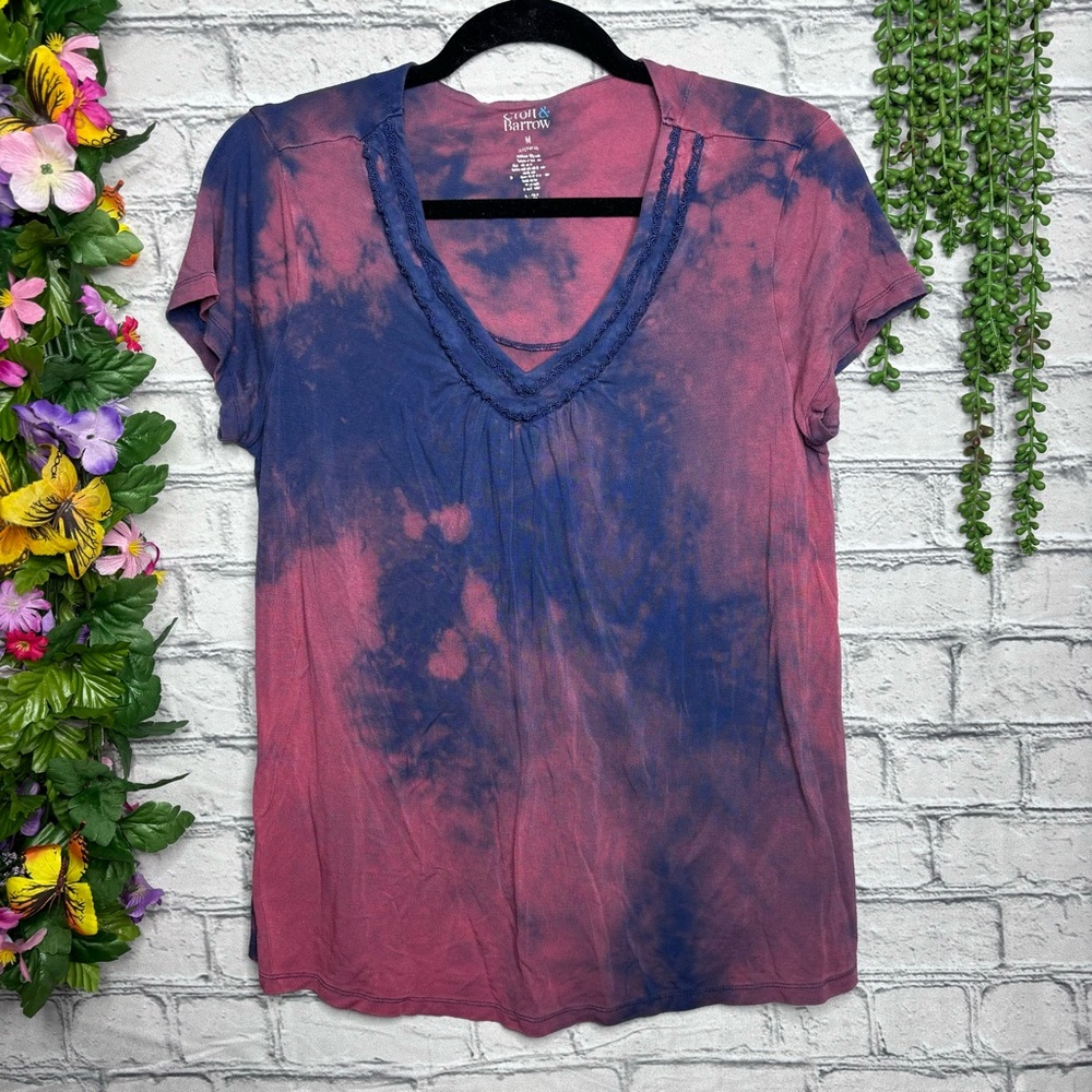 ||🌼3/$30🌼Croft & Barrow Tie Dye Printed Short Sleeve Top Size Medium